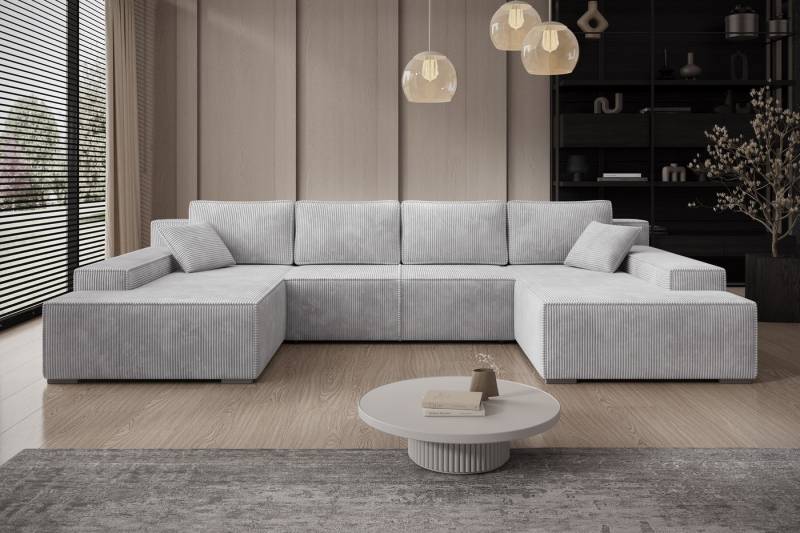 PROMETO Möbel Ecksofa Ecksofa Couch U-Form mit Schlaffunktion, POSO-Stoff Cordstoff Milo von PROMETO Möbel