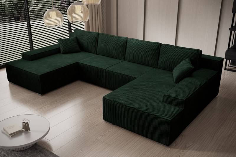 PROMETO Möbel Ecksofa Ecksofa Couch U-Form mit Schlaffunktion, POSO-Stoff Cordstoff Milo von PROMETO Möbel