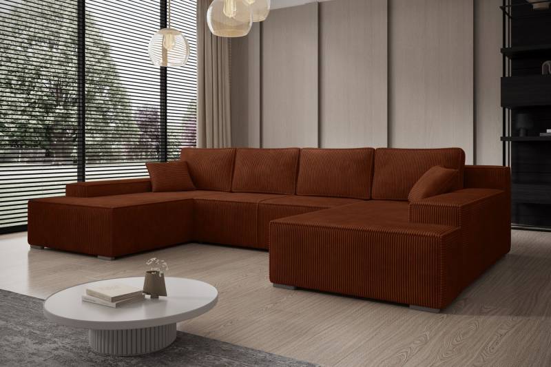 PROMETO Möbel Ecksofa Ecksofa Couch U-Form mit Schlaffunktion, POSO-Stoff Cordstoff Milo von PROMETO Möbel