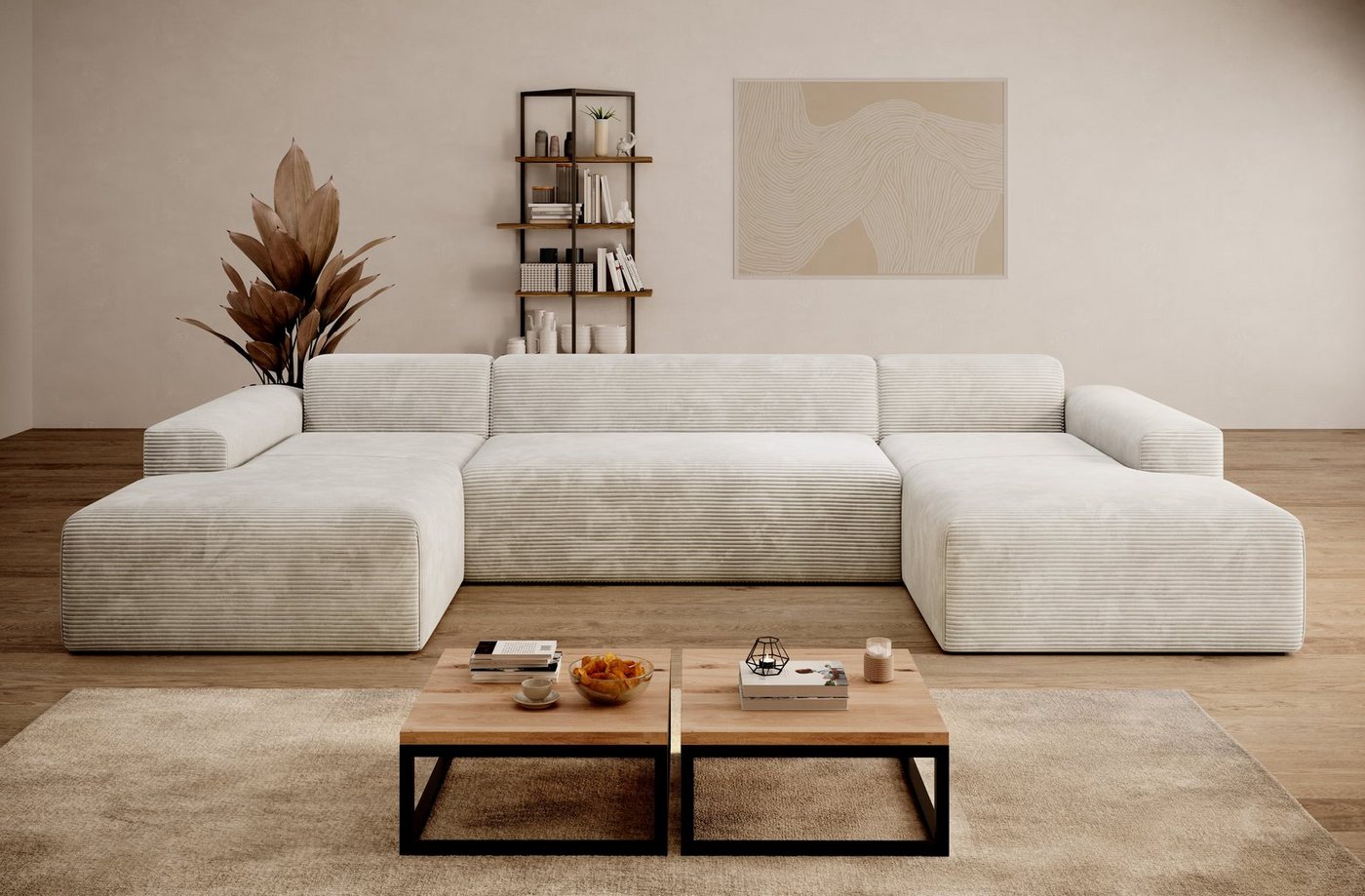 PROMETO Möbel Ecksofa Empire Ecksofa U-Form, Sofa U-Form Beige und Grau von PROMETO Möbel