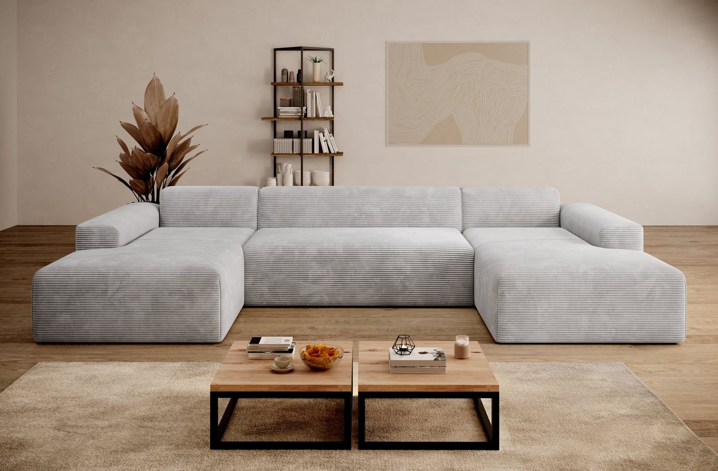 PROMETO Möbel Ecksofa Empire Ecksofa U-Form, Sofa U-Form Beige und Grau von PROMETO Möbel