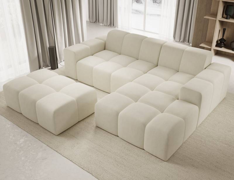 PROMETO Möbel Ecksofa Sofa mit Hocker, Couch L-Form Veloursstoff Fogo von PROMETO Möbel