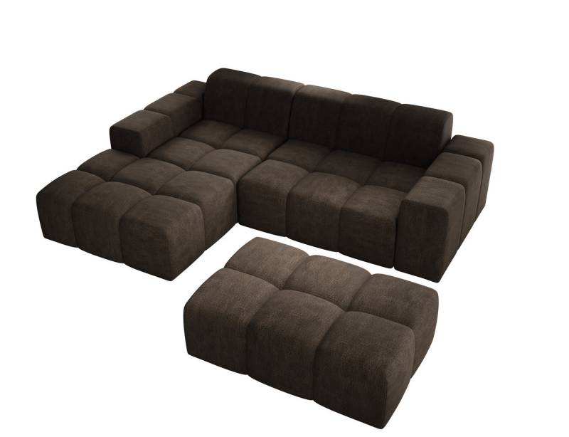 PROMETO Möbel Ecksofa Sofa mit Hocker, Couch L-Form Veloursstoff Fogo von PROMETO Möbel