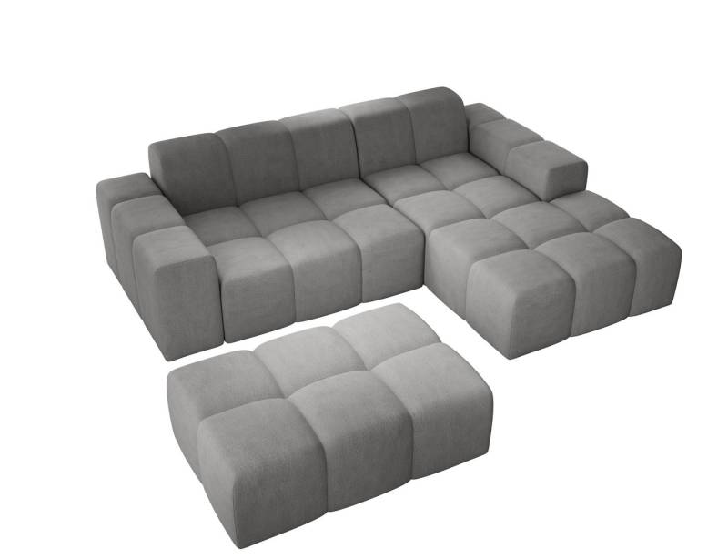 PROMETO Möbel Ecksofa Sofa mit Hocker, Couch L-Form Veloursstoff Fogo von PROMETO Möbel
