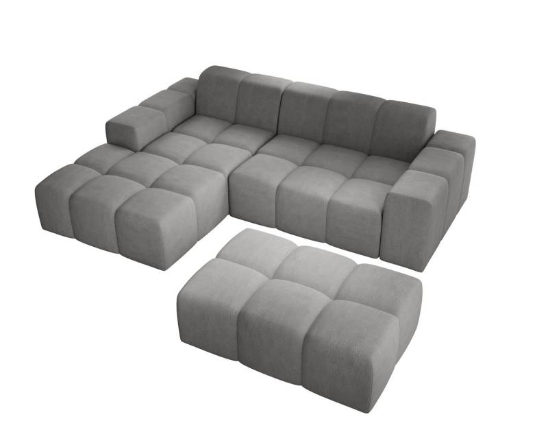 PROMETO Möbel Ecksofa Sofa mit Hocker, Couch L-Form Veloursstoff Fogo von PROMETO Möbel