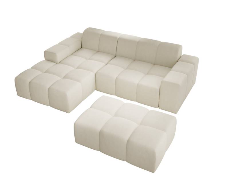 PROMETO Möbel Ecksofa Sofa mit Hocker, Couch L-Form Veloursstoff Fogo von PROMETO Möbel
