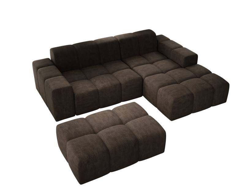 PROMETO Möbel Ecksofa Sofa mit Hocker, Couch L-Form Veloursstoff Fogo von PROMETO Möbel