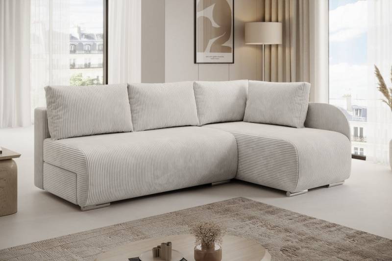 PROMETO Möbel Ecksofa Sofa mit Schlaffunktion, L-Form Links/Rechts, Cord-Stoff, Klein von PROMETO Möbel