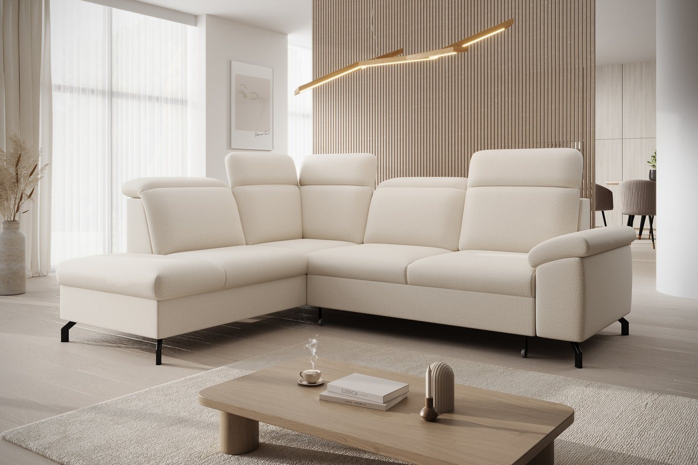 PROMETO Möbel Ecksofa L-Form Sofa verstellbare Kopfstützen Schlaffunktion Plüschstoff Canei PROMETO Möbel Ecksofa L-Form Sofa verstellbare Kopfstützen Schlaffunktion Plüschstoff Canei von PROMETO Möbel