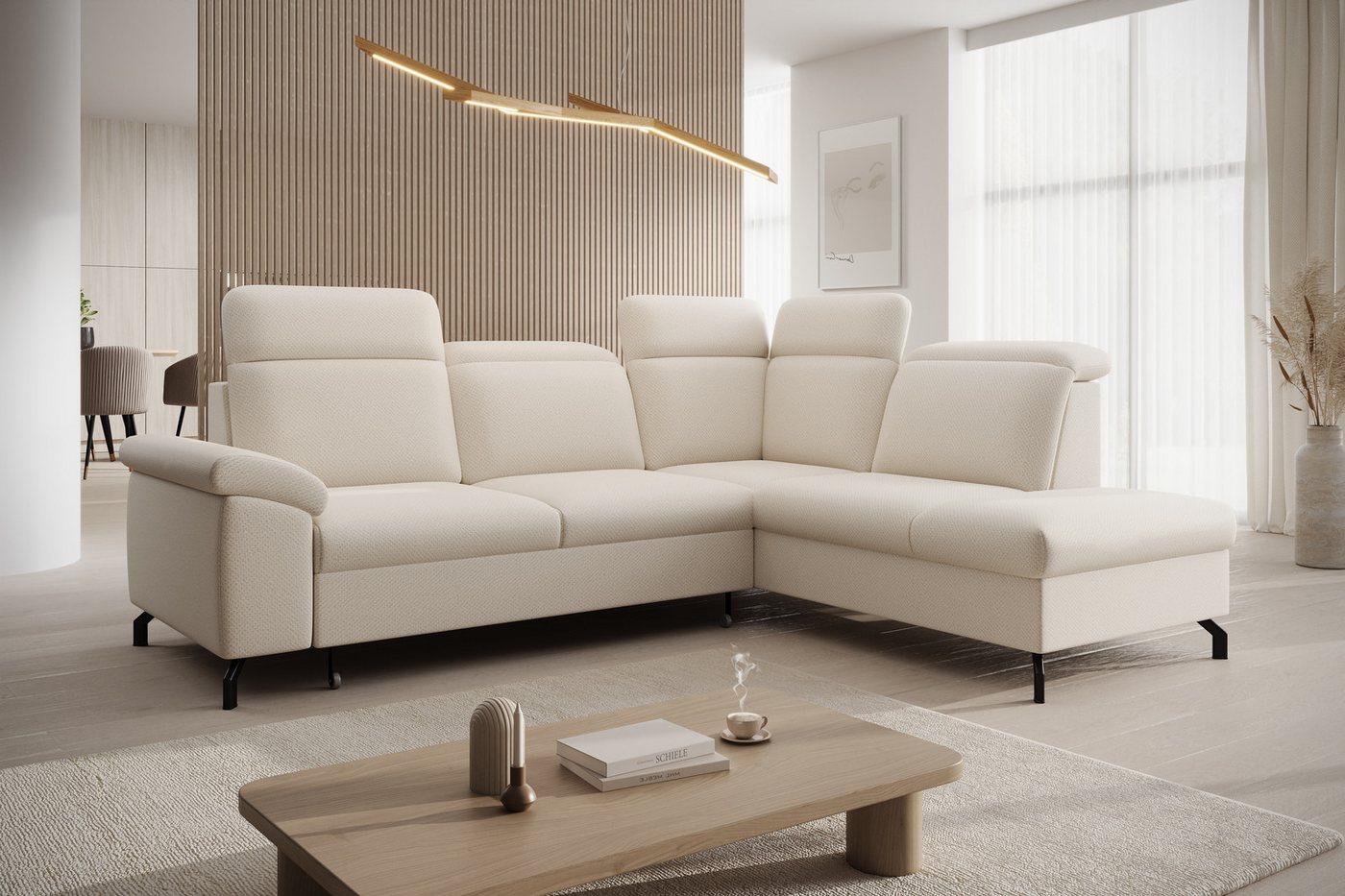 PROMETO Möbel Ecksofa L-Form Sofa verstellbare Kopfstützen Schlaffunktion Plüschstoff Canei PROMETO Möbel Ecksofa L-Form Sofa verstellbare Kopfstützen Schlaffunktion Plüschstoff Canei von PROMETO Möbel