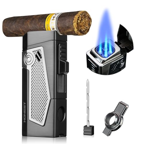 PROMISE Zigarren Fackel Feuerzeuge Vierfach 4 Jet Flame Nachfüllbare Butan Gadgets Für Männer Geschenk Ideen (Schwarz Nickel) von PROMISE