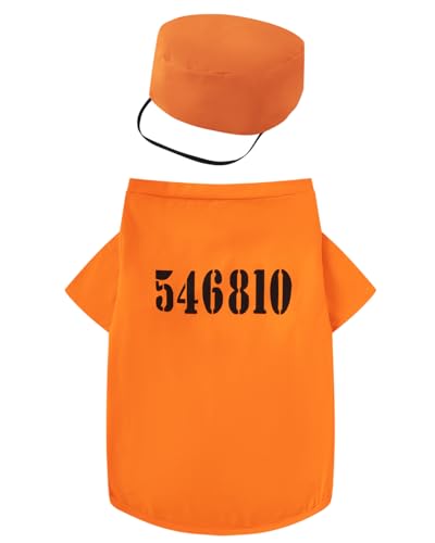 Haustier-Halloween-Kostüm, Hunde-Häftlingskostüm, Rollenspiel, Gefängniskleidung (Orange, Größe M) von PROMOTED TO BIG SISTER