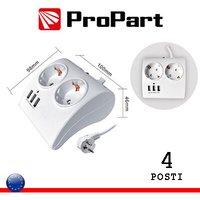 Propart - Tischsteckdosenleiste 2 Schuko-Steckdosen 16A 3 usb dc 5V Max 3,1A PEM8102S-W von PROPART