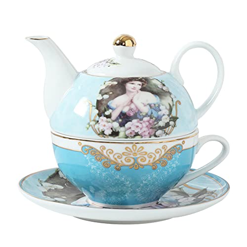PROPFE Teekanne und Tassen-Set für 1, Tea for One Teekanne und Tassen-Set, Teekanne für eine Tasse, Bone China Tee-Set, Teekanne Geschenksets für Frauen-Mädchen-Kanne 300ml von PROPFE