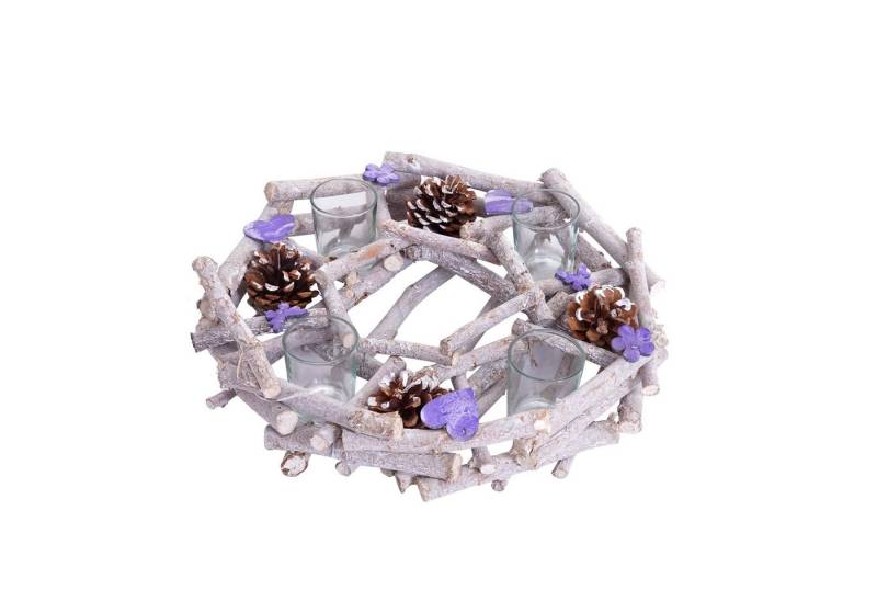 PROREGAL® Adventskranz Adventskranz rund mit Teelichthaltern 9x30x30cm Holz Ø 30cm lila-grau von PROREGAL®
