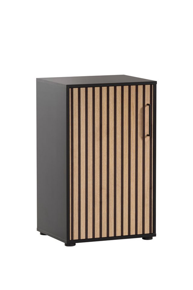 PROREGAL® Aktenschrank Aktenschrank Raven. HxBxT 84x51x41cm. Akustikpaneele Eiche/Schwarz von PROREGAL®