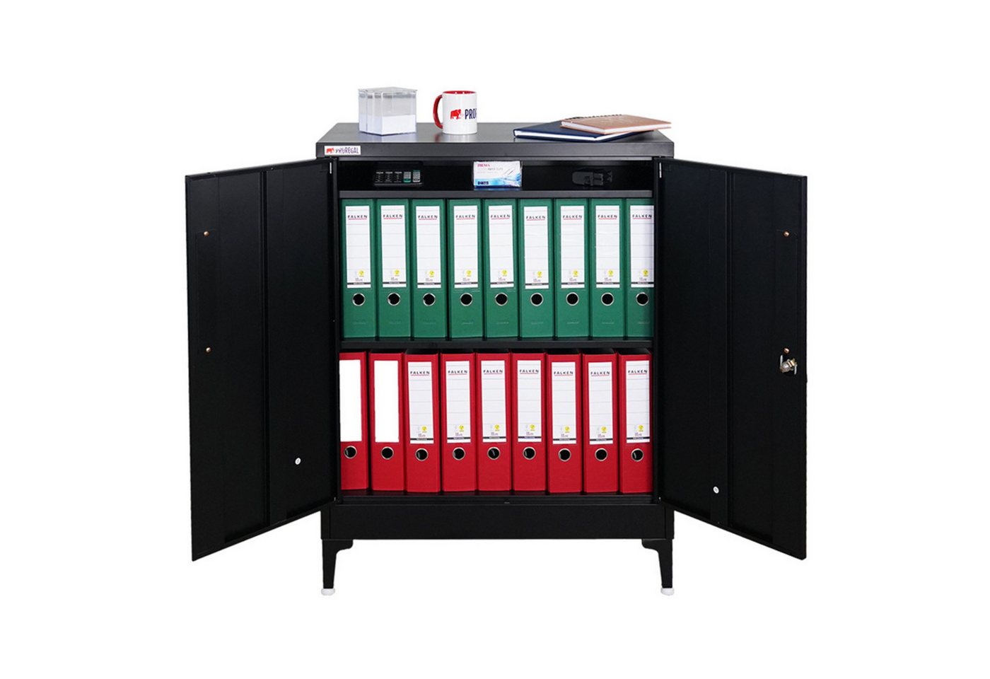 PROREGAL® Aktenschrank ELEPHANT mit Beinen 90x80x40cm 2 Ebenen Schwarz von PROREGAL®