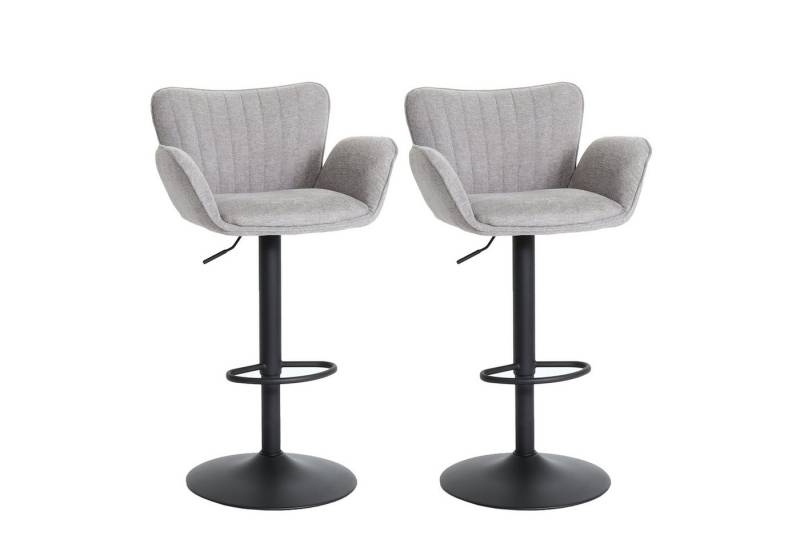 PROREGAL® Barhocker 2x Barhocker gepolstert mit Lehne Sitzhöhe 66-90cm Stoff Hellgrau von PROREGAL®
