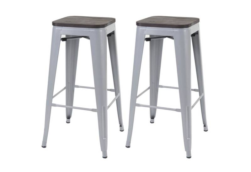 PROREGAL® Barhocker 2x Barhocker mit Holz-Sitzfläche Sitzhöhe 76cm Metall stapelbar Grau von PROREGAL®