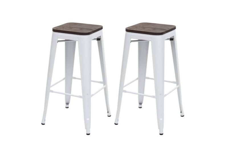 PROREGAL® Barhocker 2x Barhocker mit Holz-Sitzfläche Sitzhöhe 76cm Metall stapelbar Weiß von PROREGAL®