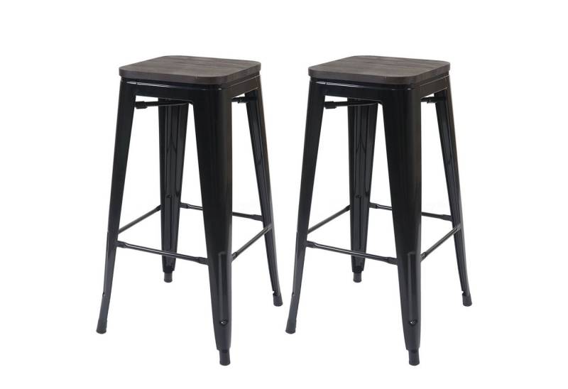 PROREGAL® Barhocker 2xBarhocker mit Holz-Sitzfläche Sitzhöhe 76cm Metall stapelbar Schwarz von PROREGAL®