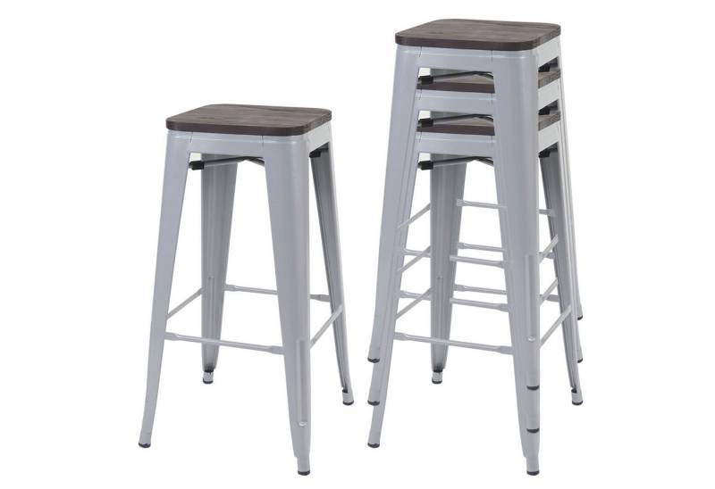 PROREGAL® Barhocker 4x Barhocker mit Holz-Sitzfläche Sitzhöhe 76cm Metall stapelbar Grau von PROREGAL®
