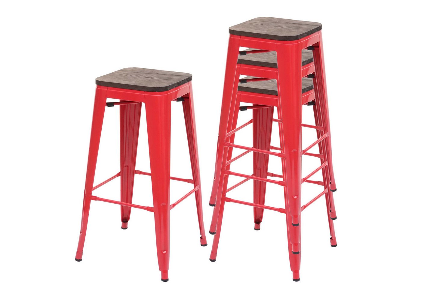 PROREGAL® Barhocker 4x Barhocker mit Holz-Sitzfläche Sitzhöhe 76cm Metall stapelbar Rot von PROREGAL®