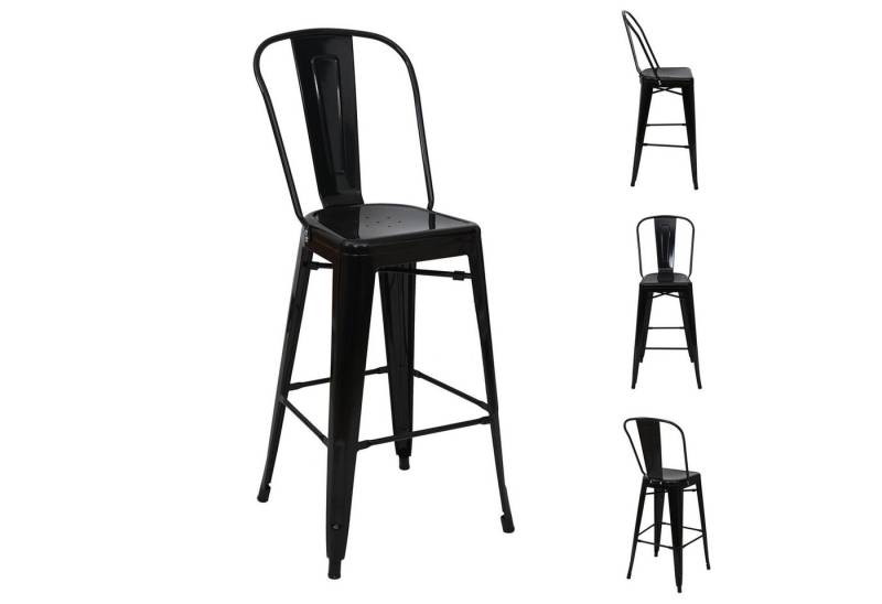 PROREGAL® Barhocker 4x Barhocker mit Lehne Sitzhöhe 77cm Metall Schwarzmit von PROREGAL®