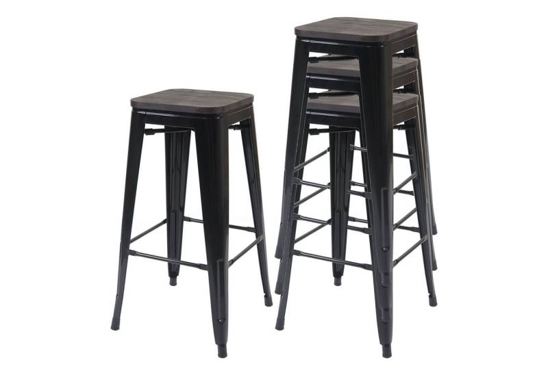 PROREGAL® Barhocker 4xBarhocker mit Holz-Sitzfläche Sitzhöhe 76cm Metall stapelbar Schwarz von PROREGAL®