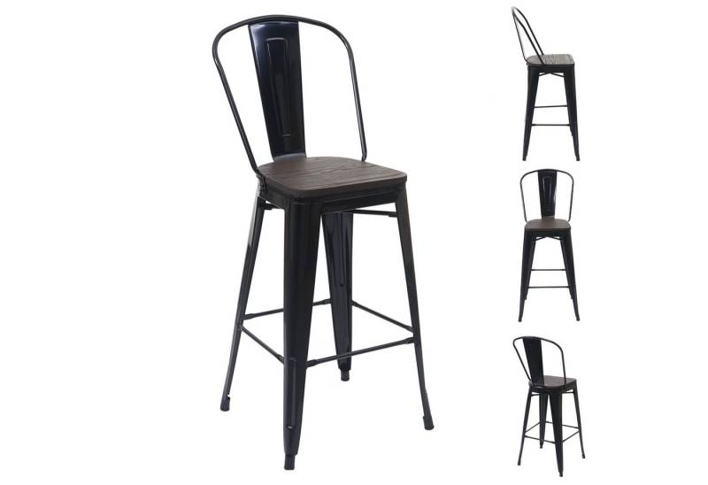 PROREGAL® Barhocker 4xBarhocker mit Lehne mit Holz-Sitzfläche Sitzhöhe 77cm Metall Schwarz von PROREGAL®
