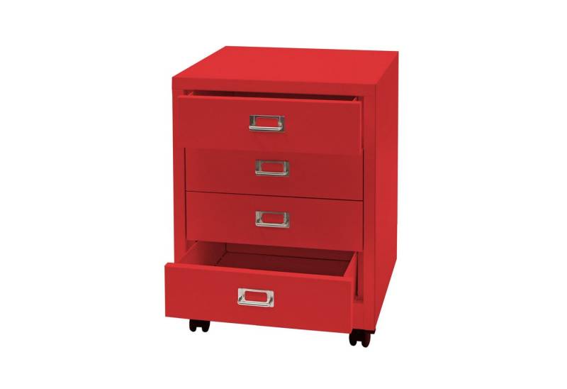 PROREGAL® Container Rollcontainer 55x40x41cm Metall 4 Schubladen Rot Schubladenschrank von PROREGAL®