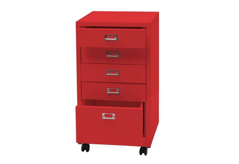 PROREGAL® Container Rollcontainer 75x40x41cm Metall 5 Schubladen Rot Schubladenschrank von PROREGAL®