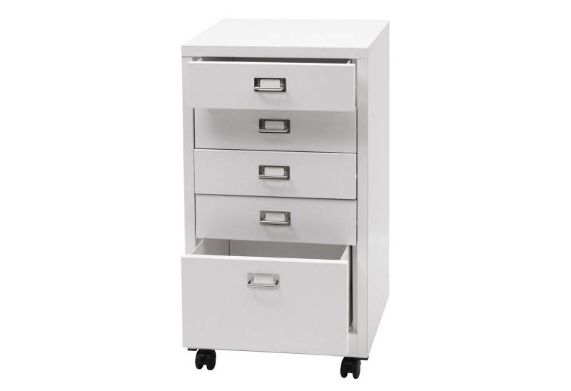 PROREGAL® Container Rollcontainer 75x40x41cm Metall 5 Schubladen Weiß Schubladenschrank von PROREGAL®