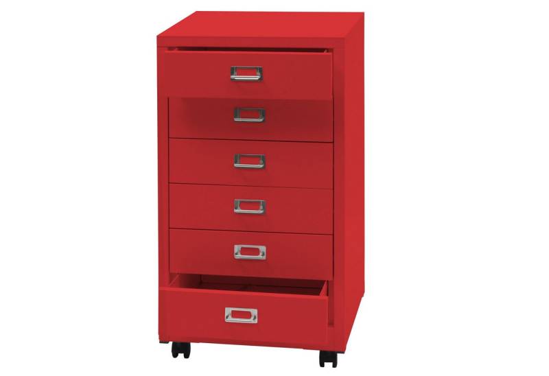 PROREGAL® Container Rollcontainer 75x40x41cm Metall 6 Schubladen Rot Schubladenschrank von PROREGAL®