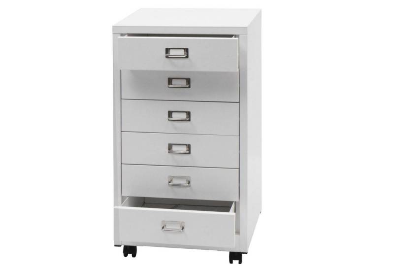 PROREGAL® Container Rollcontainer 75x40x41cm Metall 6 Schubladen Weiß Schubladenschrank von PROREGAL®