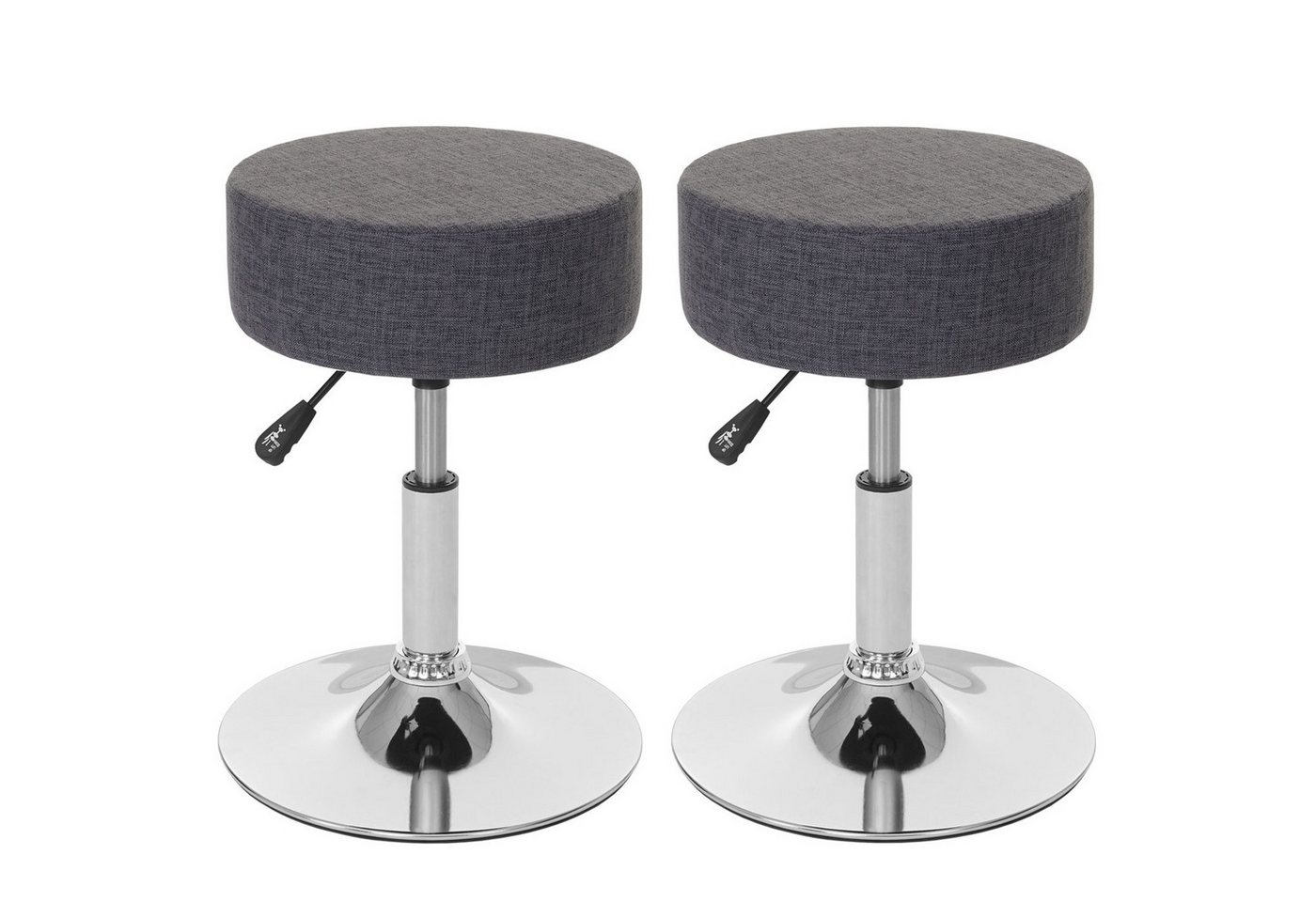 PROREGAL® Drehhocker 2x Hocker höhenverstellbar & drehbar Sitzhöhe 43-55cm Stoff Grau (2 St), 360° drehbar & stufenlos höhenverstellbarer Sitzhocker Schminkhocker von PROREGAL®