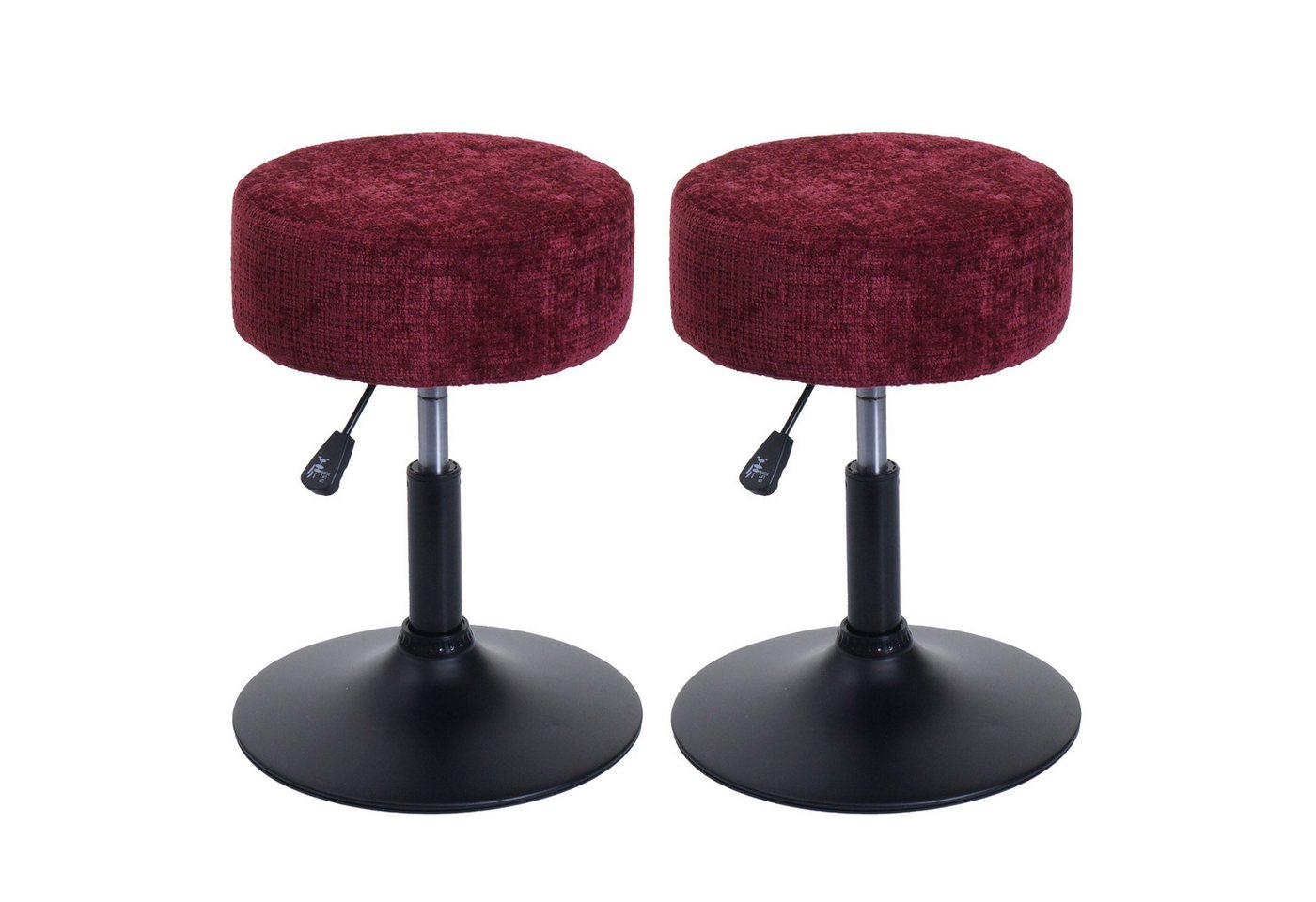 PROREGAL® Drehhocker 2x Hocker höhenverstellbar & drehbar Sitzhöhe 45-57cm Stoff Bordeaux (2 St), 360° drehbar & stufenlos höhenverstellbarer Sitzhocker Schminkhocker von PROREGAL®