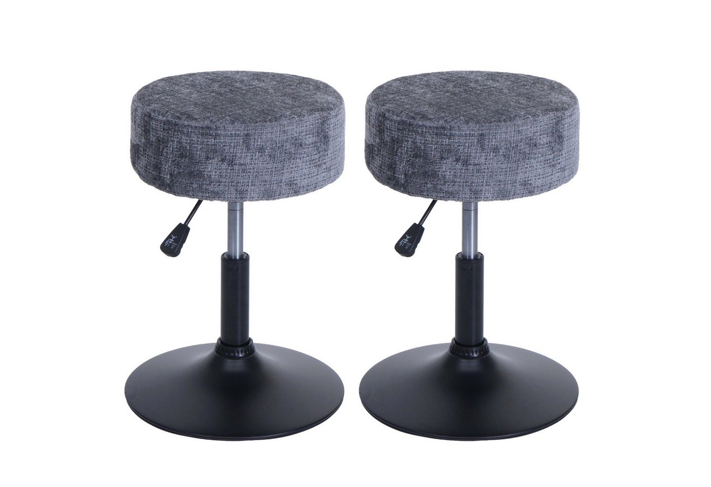 PROREGAL® Drehhocker 2x Hocker höhenverstellbar & drehbar Sitzhöhe 45-57cm Stoff Dunkelgrau (2 St), 360° drehbar & stufenlos höhenverstellbarer Sitzhocker Schminkhocker von PROREGAL®