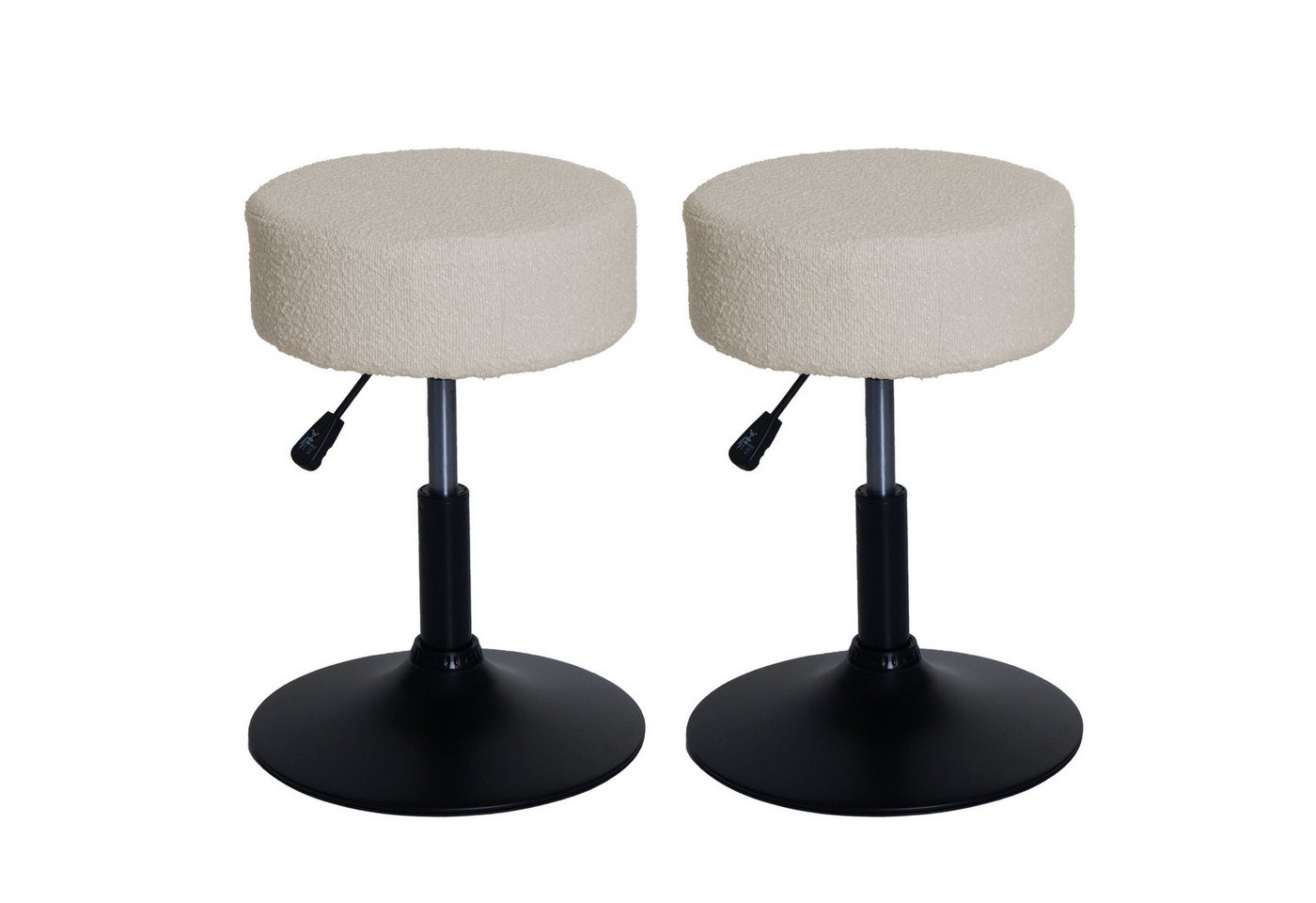 PROREGAL® Drehhocker 2x Hocker höhenverstellbar & drehbar Sitzhöhe 45-57cm Stoff Weiß (2 St), 360° drehbar & stufenlos höhenverstellbarer Sitzhocker Schminkhocker von PROREGAL®