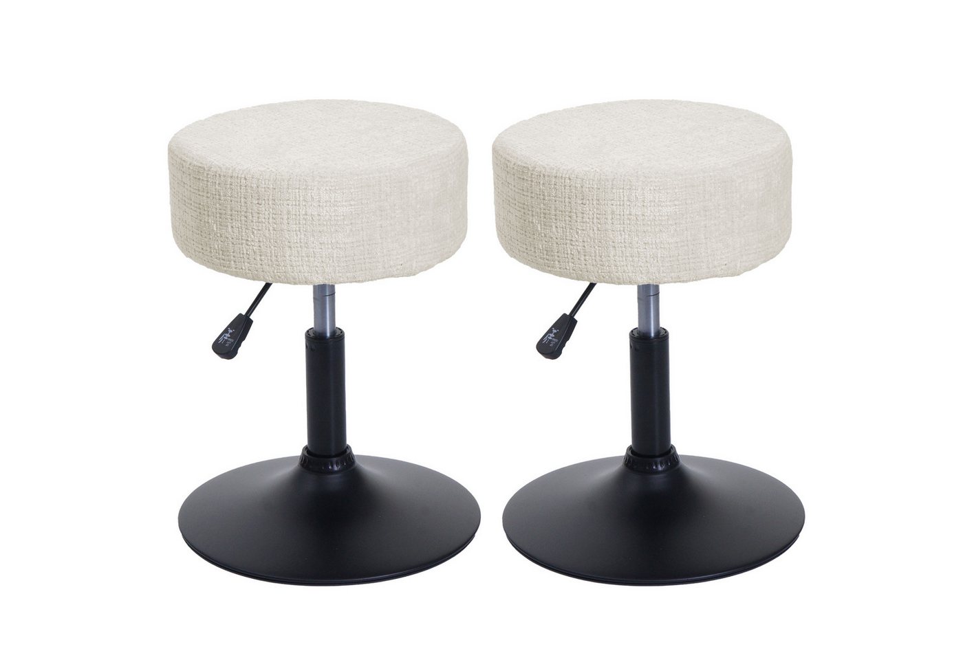 PROREGAL® Drehhocker 2x Hocker höhenverstellbar & drehbar Sitzhöhe 45-57cm Stoff Weiß (2 St), 360° drehbar & stufenlos höhenverstellbarer Sitzhocker Schminkhocker von PROREGAL®