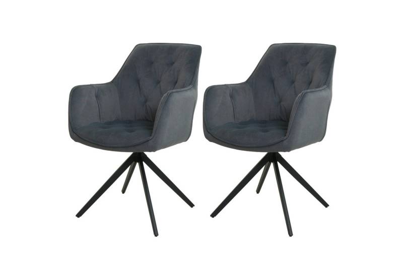 PROREGAL® Esszimmerstuhl 2x Esszimmerstuhl 87x55x60cm Sitzhöhe 48cm Metall Stoff Anthrazit von PROREGAL®
