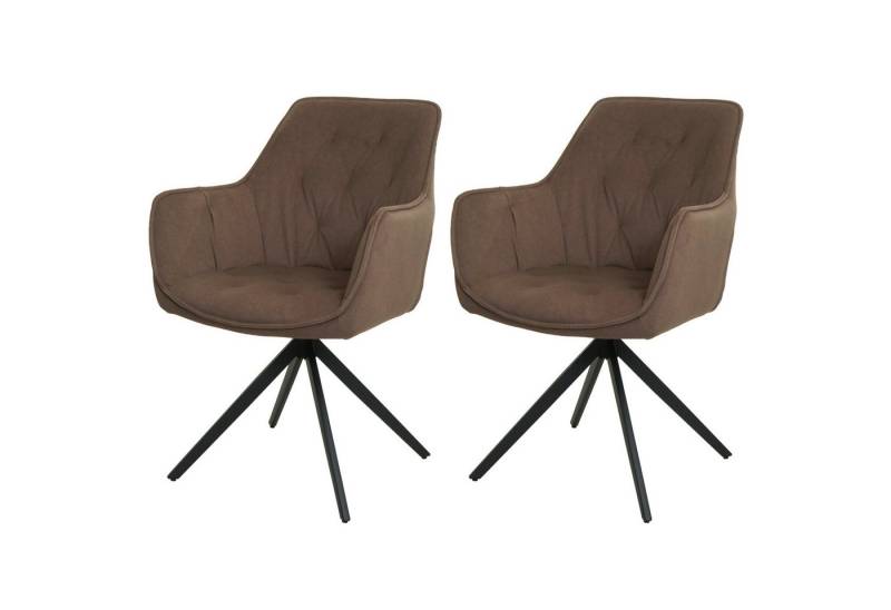 PROREGAL® Esszimmerstuhl 2x Esszimmerstuhl 87x55x60cm Sitzhöhe 48cm Metall Stoff Braun von PROREGAL®
