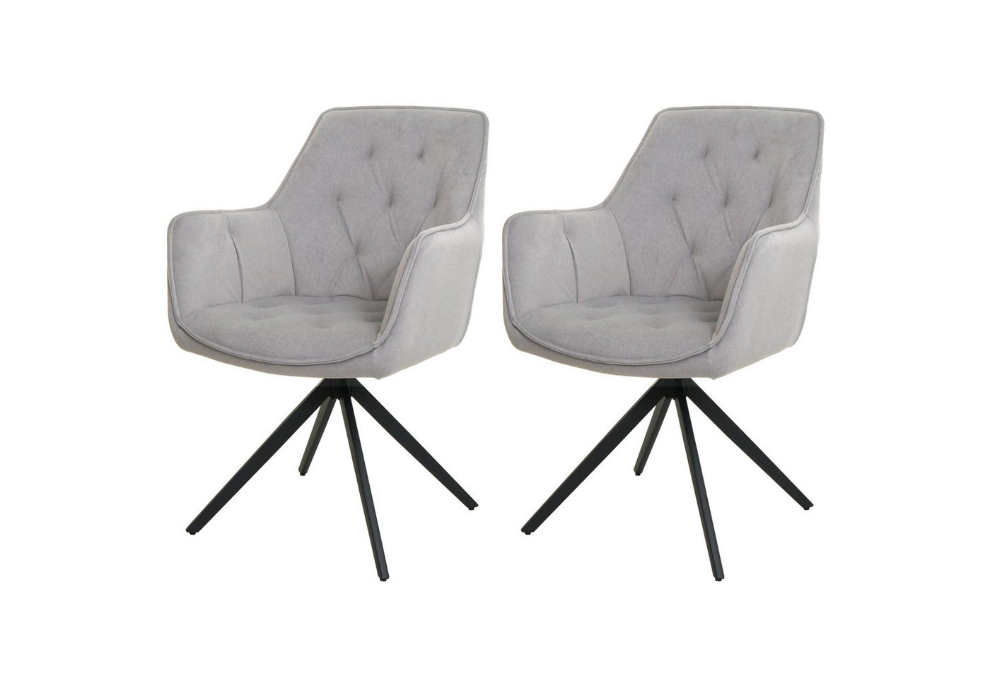 PROREGAL® Esszimmerstuhl 2x Esszimmerstuhl 87x55x60cm Sitzhöhe 48cm Metall Stoff Hellgrau von PROREGAL®