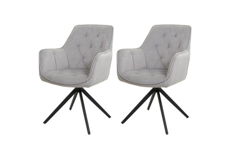 PROREGAL® Esszimmerstuhl 2x Esszimmerstuhl 87x55x60cm Sitzhöhe 48cm Metall Stoff Hellgrau von PROREGAL®
