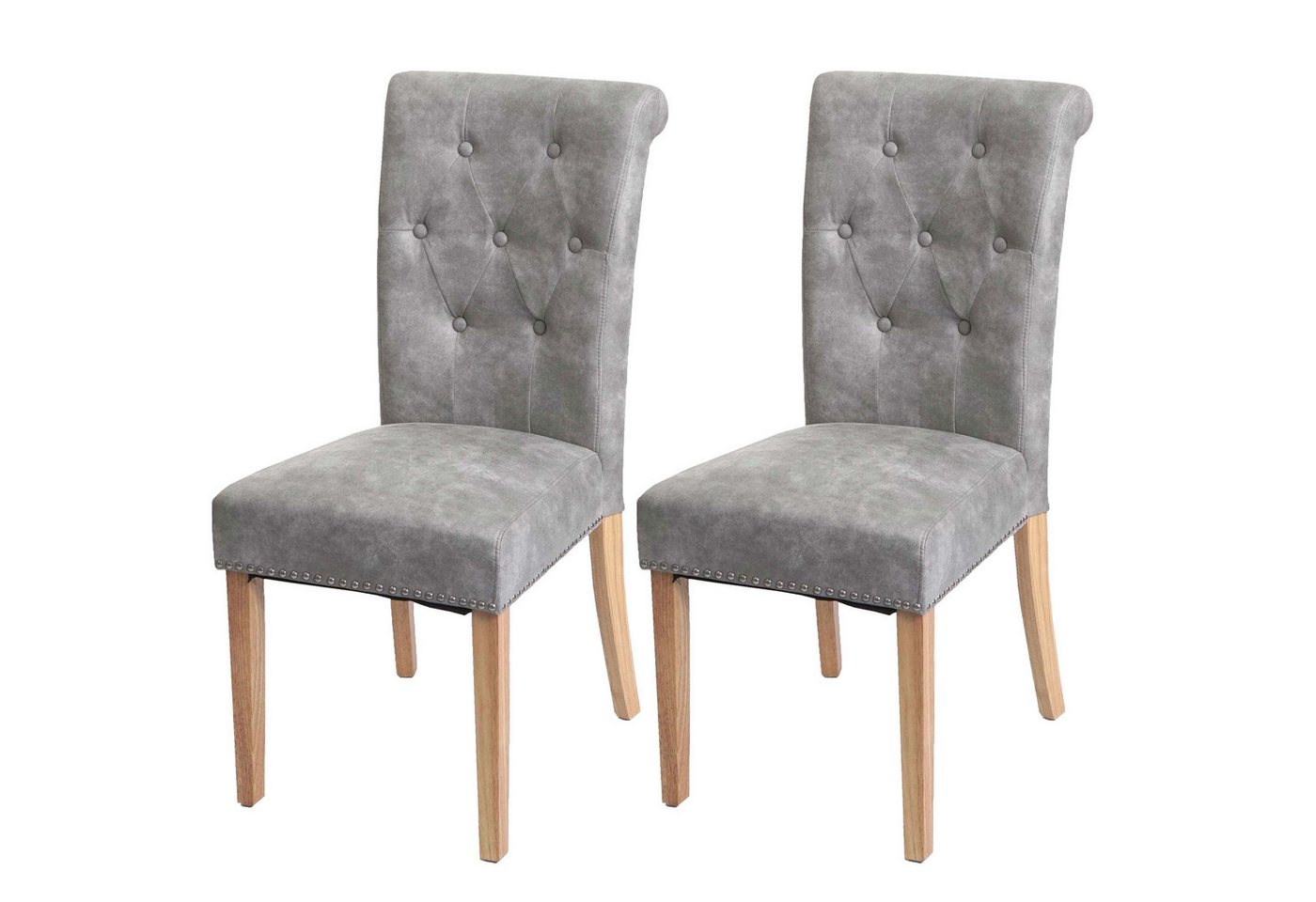 PROREGAL® Esszimmerstuhl 2x Esszimmerstuhl 98x47x62cm Nieten Stoff/Textil helle Beine Hellgrau von PROREGAL®