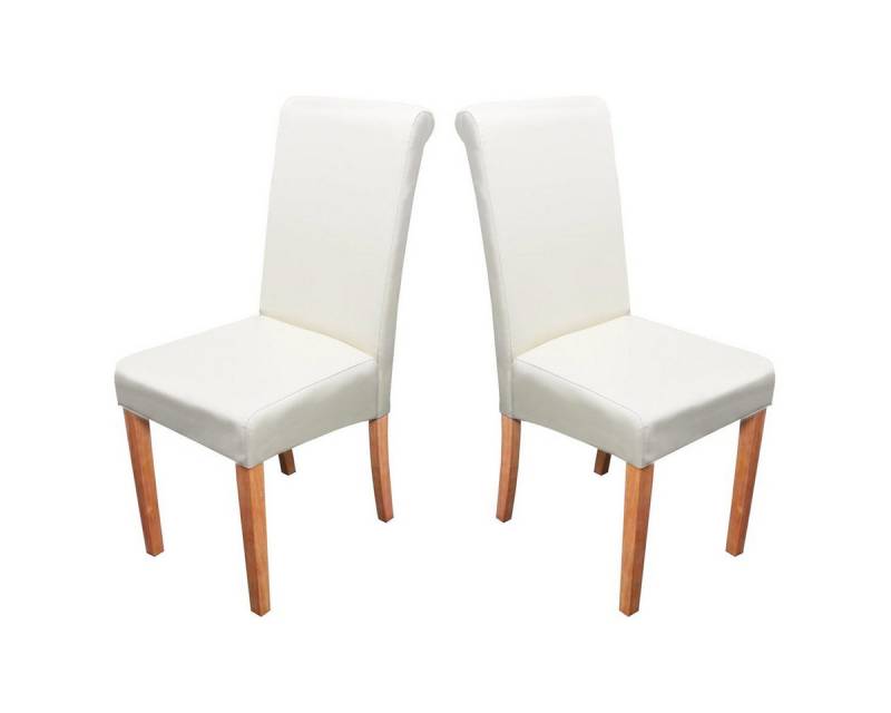 PROREGAL® Esszimmerstuhl 2x Esszimmerstuhl Küchenstuhl HxBxT 99x41x60cm Leder Creme helle Beine von PROREGAL®