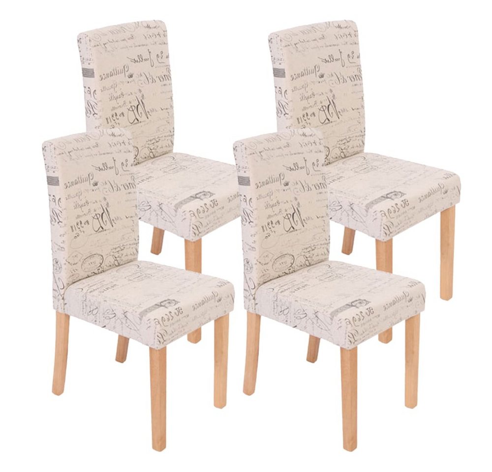 PROREGAL® Esszimmerstuhl 4x Esszimmerstuhl Küchenstuhl 90x43x56cm Textil mit Schriftzug Creme von PROREGAL®