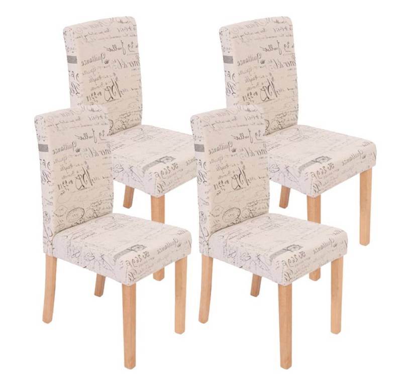 PROREGAL® Esszimmerstuhl 4x Esszimmerstuhl Küchenstuhl 90x43x56cm Textil mit Schriftzug Creme von PROREGAL®