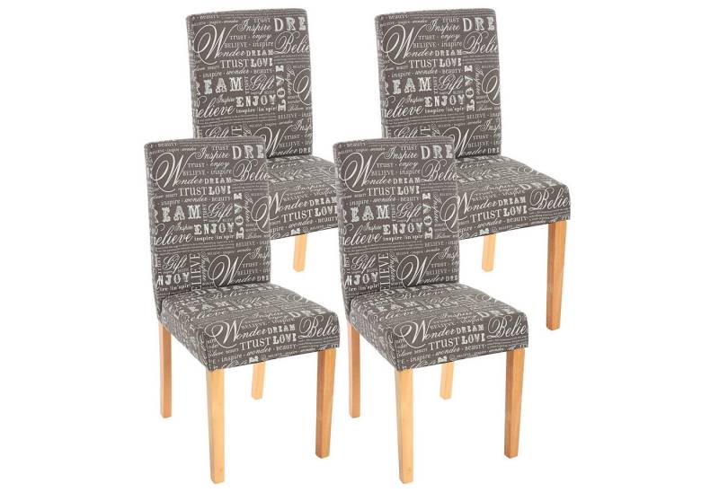 PROREGAL® Esszimmerstuhl 4x Esszimmerstuhl Küchenstuhl 90x43x56cm Textil mit Schriftzug Grau von PROREGAL®