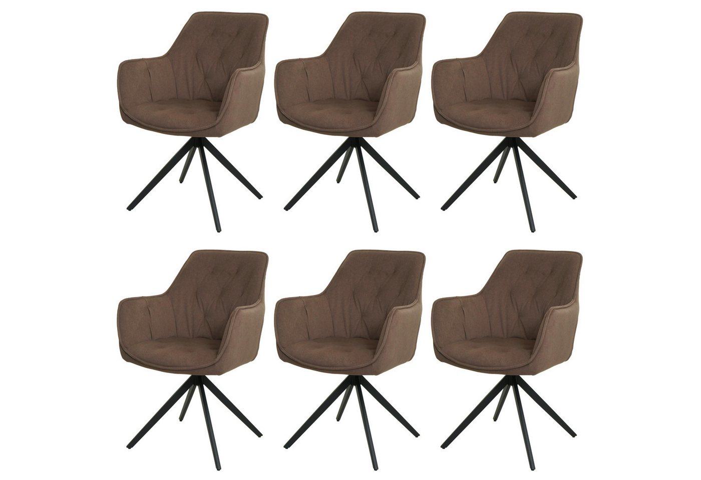 PROREGAL® Esszimmerstuhl 6x Esszimmerstuhl 87x55x60cm Sitzhöhe 48cm Metall Stoff Braun von PROREGAL®